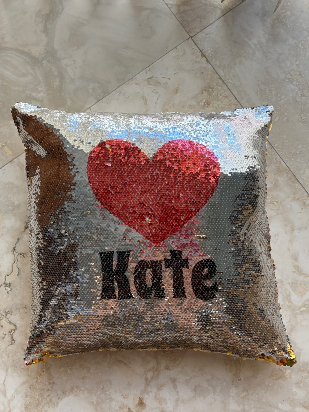 Red Heart Sequin Flip Pillow - 'Kate' personalized
